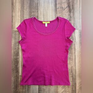 Sigrid Olsen Fuchsia Beaded Scoop Neck Tee